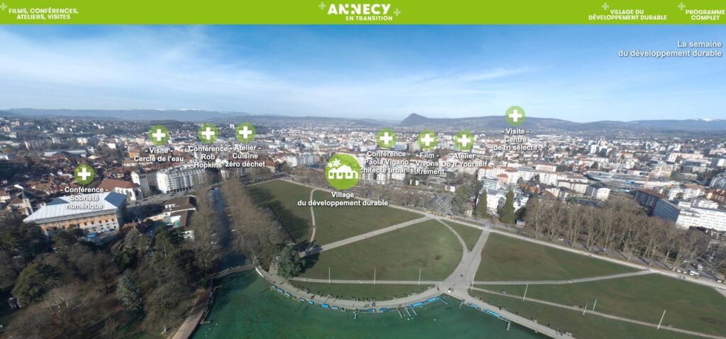 Vue aérienne d'Annecy en visite virtuelle
